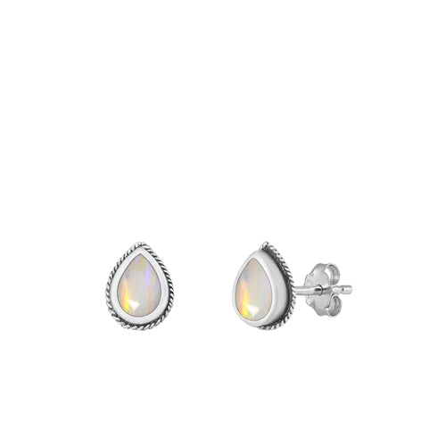 Lhe4309179 Sterling Silver White Lab Opal Tear Drop Earring Stud