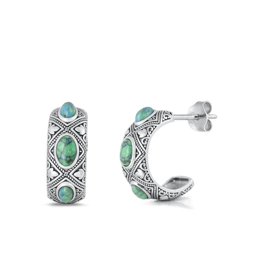 Lhe4308559 Sterling Silver Real Turquoise Half Hoop Earring