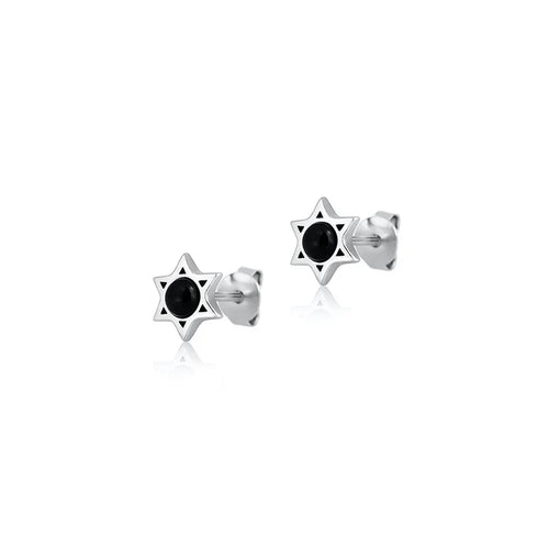 Lhe4308679 Sterling Silver Star of David Black Onyx Earring
