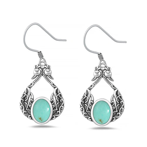 Lhe4308919 Sterling Silver Real Turquoise Wire Hook Earring