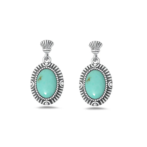 Lhe4308939 Sterling Silver Real Turquoise Earring Oval Drop