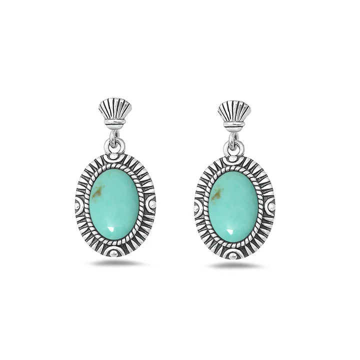 Lhe4308939 Sterling Silver Real Turquoise Earring Oval Drop
