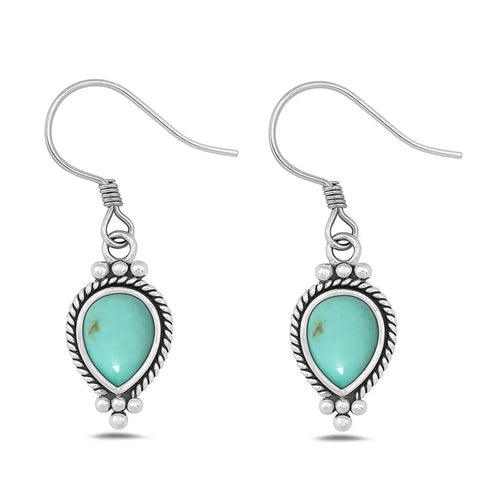 Lhe4308949 Sterling Silver Real Turquoise Tear Drop Hook  Earring
