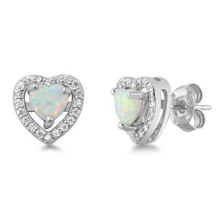 lhe9450570 Sterling Silver Heart Lab Opal Earring