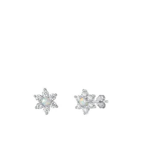 Lhe4512129 Sterling Silver Lab Opal Flower Earring