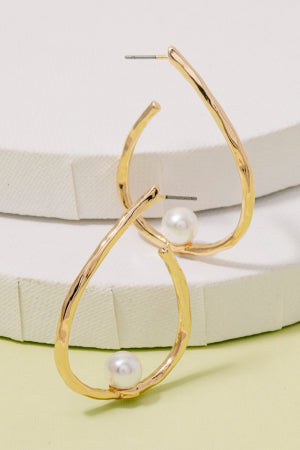 Lhe48589 Fashion Earring Hammered Hoop & Pearl