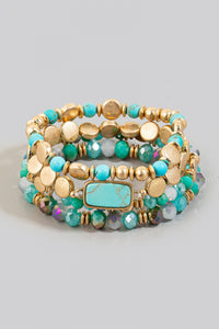 Lhn92501 Fashion Multi Beaded Bracelet Mint & Turquoise & Pink