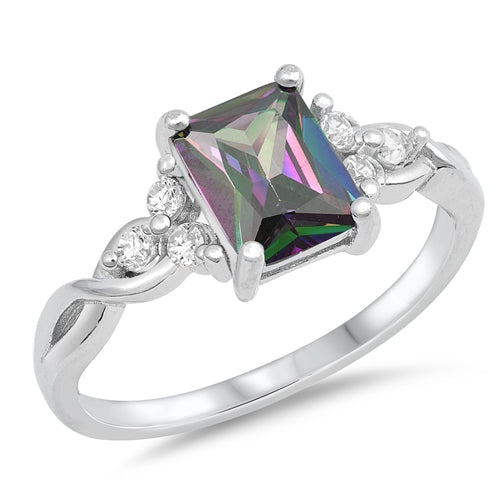 Lhr9150580 Sterling Silver Rainbow Cz Rectangle Ring