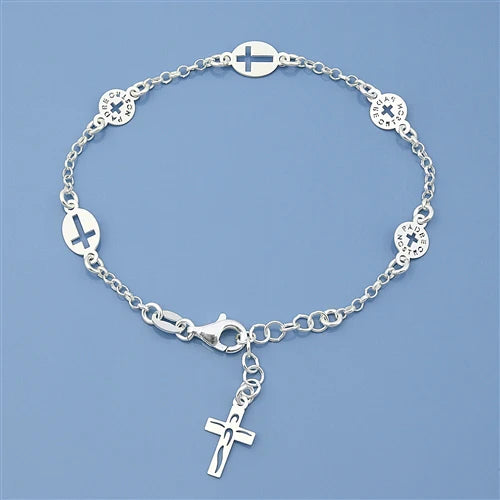 Lhb5381599 Sterling Silver Rosary Cross Bracelet