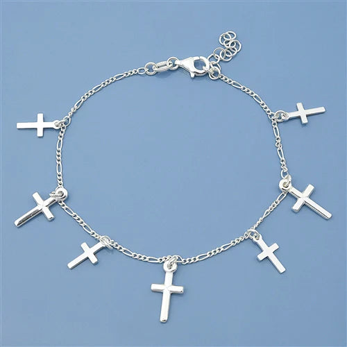 Lhb5381699 Sterling Silver Rosary Cross Charm Bracelet