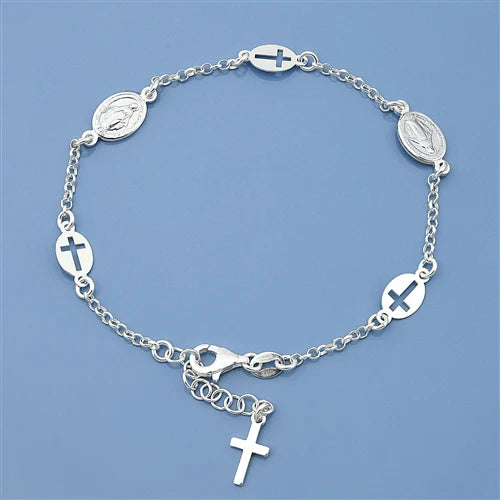 Lhb5381749 Sterling Silver Rosary Cross Charm Bracelet