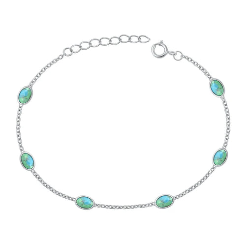 Lhb5382629 Sterling Silver Oval Real Turquoise Stone Bracelet