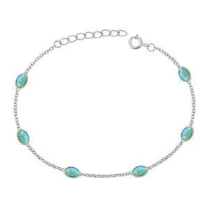 Lhb5382629 Sterling Silver Oval Real Turquoise Stone Bracelet