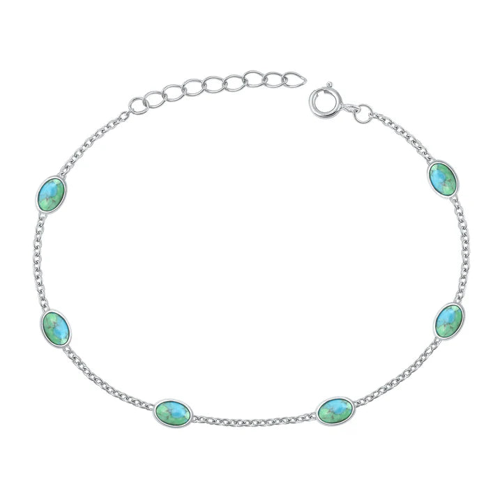 Lhb5382629 Sterling Silver Oval Real Turquoise Stone Bracelet