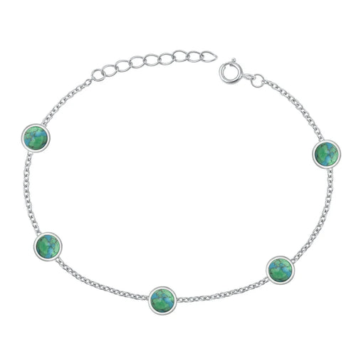 Lhb5382689 Sterling Silver Bracelet Round Real Turquoise Stone