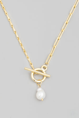 Lhn95861 Fashion Necklace Paper Clip  Toggle & Pearl