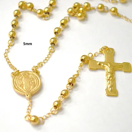Lhn87-34G5mm Stainless Steel Rosary Gold Plated 5m San Beneto Center