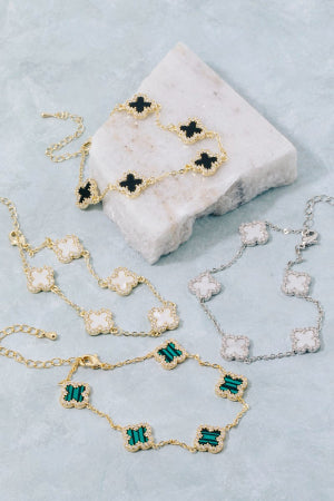 Lhb62099 Fashion Clover Bracelet Cz /Green& Gold White only