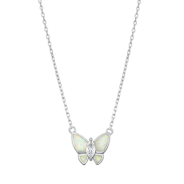 Lhn7109709 Sterling Silver Lab Opal Butterfly Necklace