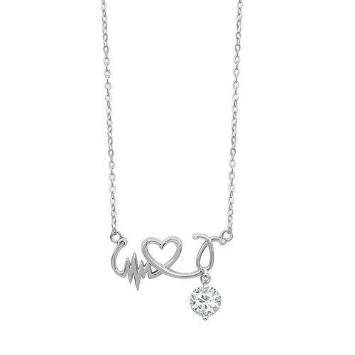 Lhn7109909 Sterling Silver Heart Beat & Cz Stone