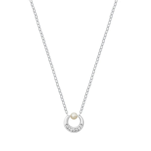 Lhn7111049 Sterling Silver Necklace Pearl & Cz Circle