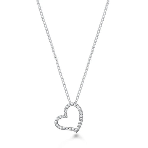 Lhn7111059 Sterling Silver Cz Heart Sideways Necklace