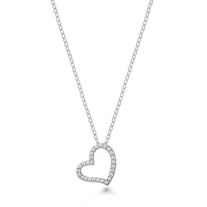 Lhn7111059 Sterling Silver Cz Heart Sideways Necklace