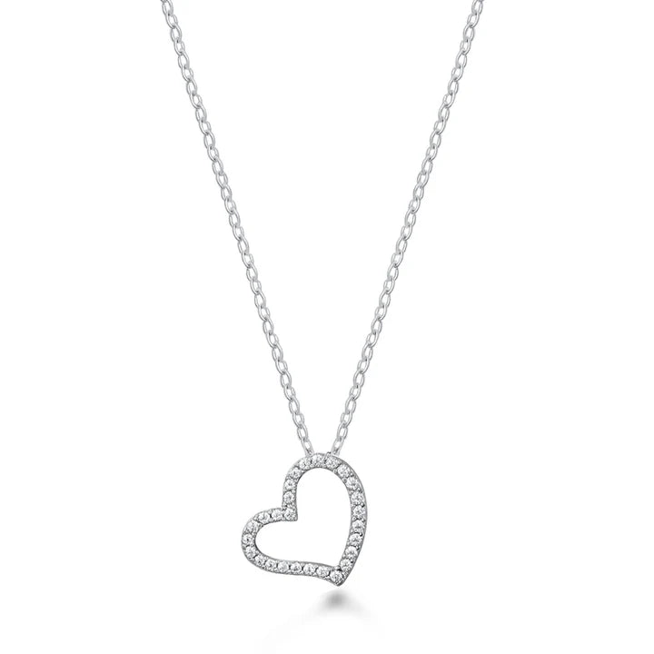 Lhn7111059 Sterling Silver Cz Heart Sideways Necklace