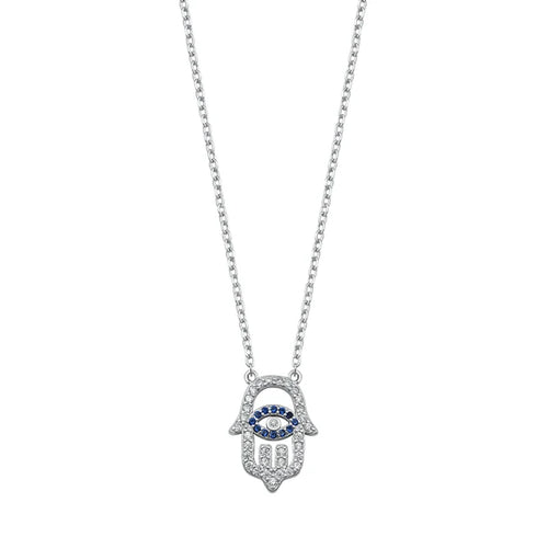 Lhn7111929 Sterling Silver Cz Hamsa Necklace