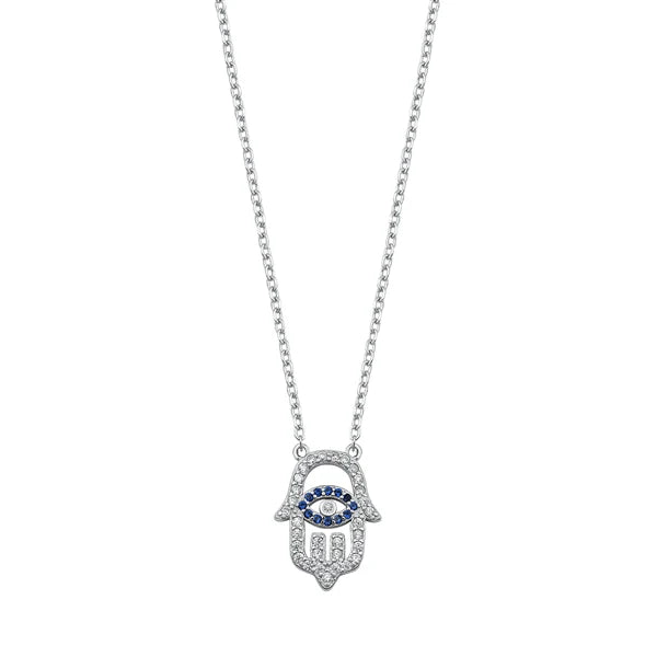 Lhn7111929 Sterling Silver Cz Hamsa Necklace