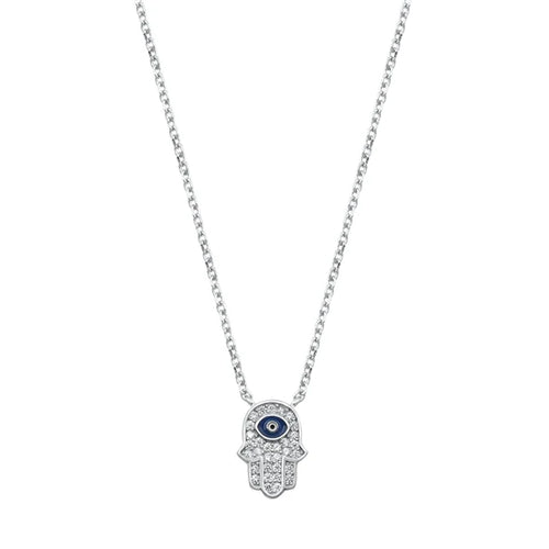 Lhn7112189 Sterling Silver Cz Hamsa Necklace