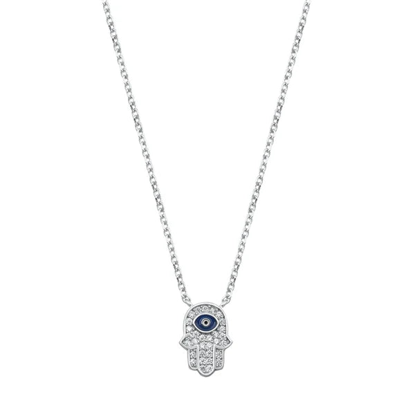 Lhn7112189 Sterling Silver Cz Hamsa Necklace