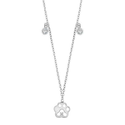 Lhn7112209 Sterling Silver Necklace Dog Paw with Cz Charms