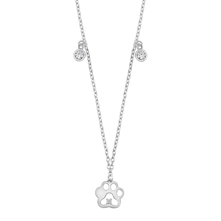 Lhn7112209 Sterling Silver Necklace Dog Paw with Cz Charms