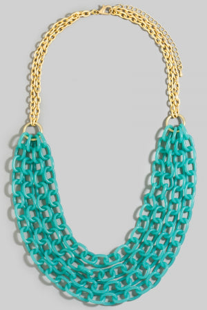 Lhn820029 Fashion Necklace Multi Acrylic Strands 3 Colors Turquoise Brown Clear
