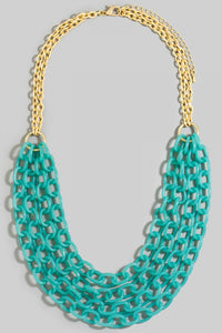 Lhn820029 Fashion Necklace Multi Acrylic Strands 3 Colors Turquoise Brown Clear