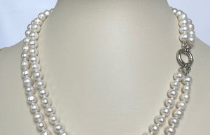 Lhns139 Real Cultured Pearl Necklace Double Strand 7mm