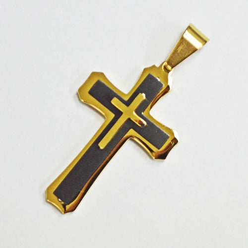 Lhssp86-11572TGB Stainless Steel Cross Gold & Black 24'' Chain