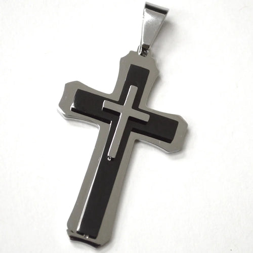 Lhssp86-13642TB Stainless Steel Cross Silver & Black 24'' Chain OUT OF STOCK!!!