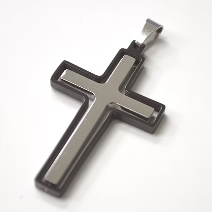Lhpss86-3020-2tb Stainless Steel Cross Silver on Black + Chain OUT OF STOCK!!!