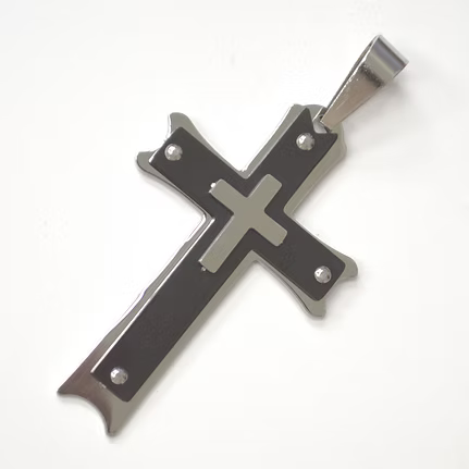 Lhpss86-32559 Stainless Steel Silver on Black Cross