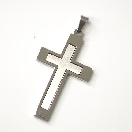 Lhssp86-3280 Sterling Silver Cross Silver on Grey + Chain