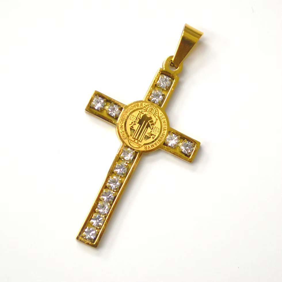 Lhssp36-32849 Stainless Steel Gold Plated Cross San Benito