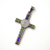 Lhssp86-3284 Stainless Steel Cross San Beneto Multi Color Cz + Chain