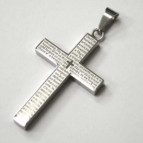 Lhssp86-2416S Stainless Steel Cross Lords Prayer in English 24'' Rope Chain OUT OF STOCK!!!