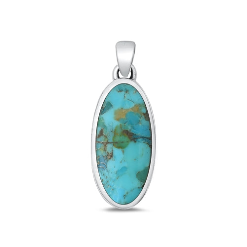 Lhp9338799 Sterling Silver Pendant Real Turquoise Stone Including 18” Chain