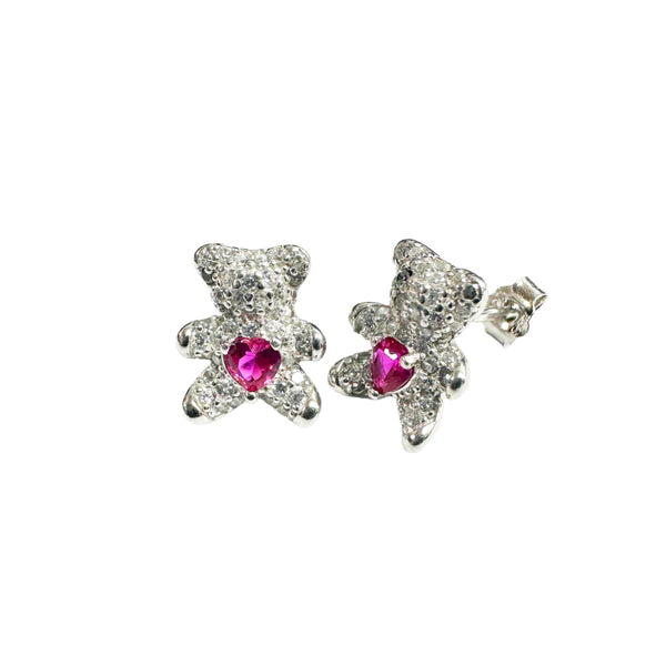 Lhe013779 Sterling Silver Earring Teddy Bear Heart Cz