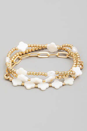 Lhb90257 Fashion Bracelet White Clover Beads