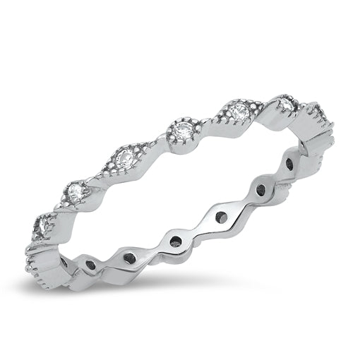 Lhr1071639 Sterling Silver Ring Band Cz Stones
