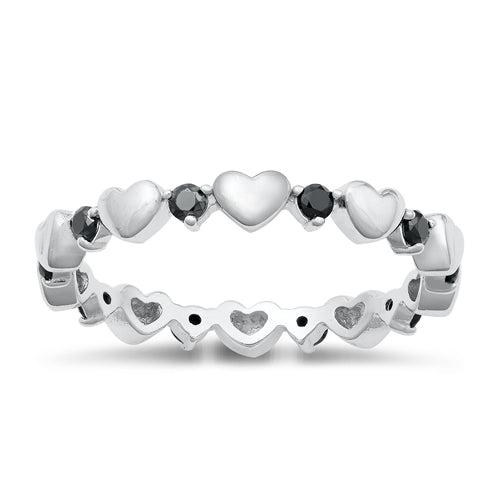 Lhr9107345 Sterling Silver Heart Ring Black Cz